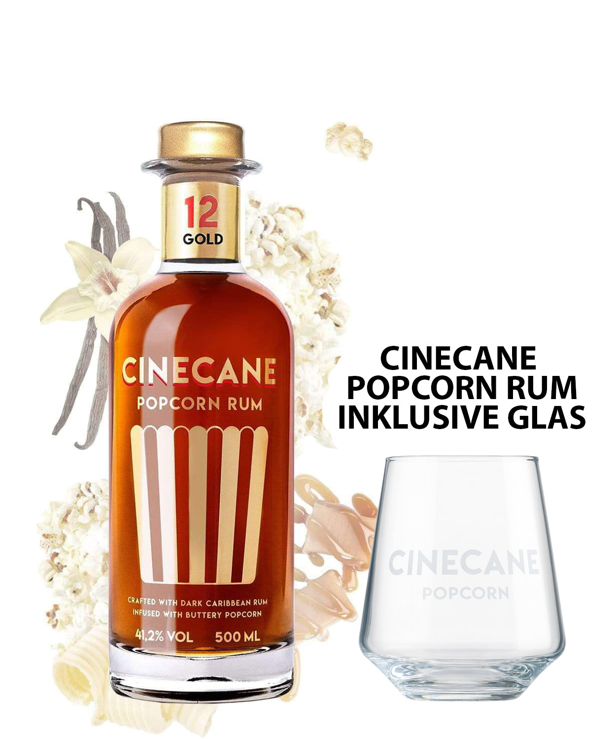 CINECANE Popcorn Rum Gold inkl. Glas