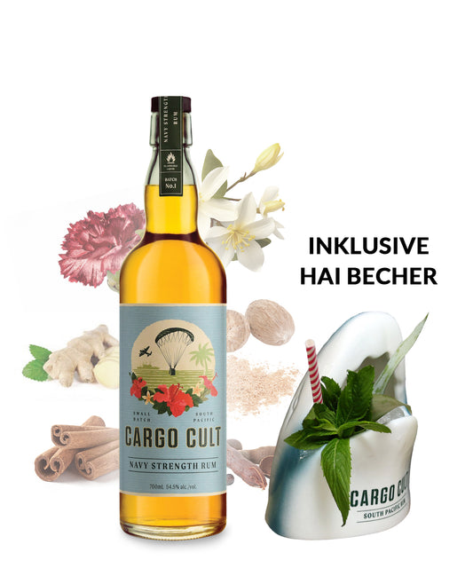 Cargo Cult Navy Strength Rum inkl. Hai Becher