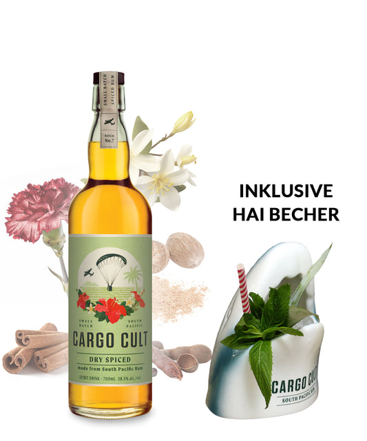 Cargo Cult Spiced Rum inkl. Hai Becher