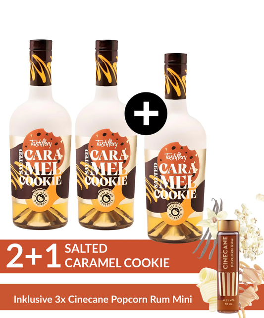 Distilled Desserts Salted Caramel Cookie 2+1 Bundle inkl. 3x Cinecane Popcorn Rum Mini