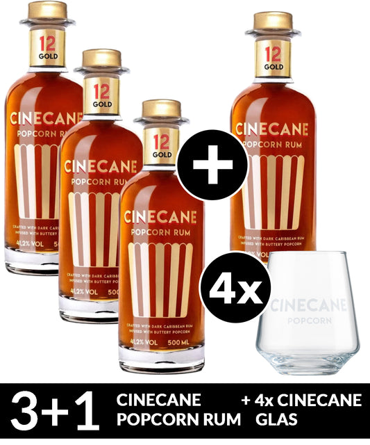 CINECANE Popcorn Rum Gold inkl. 4 Gläser