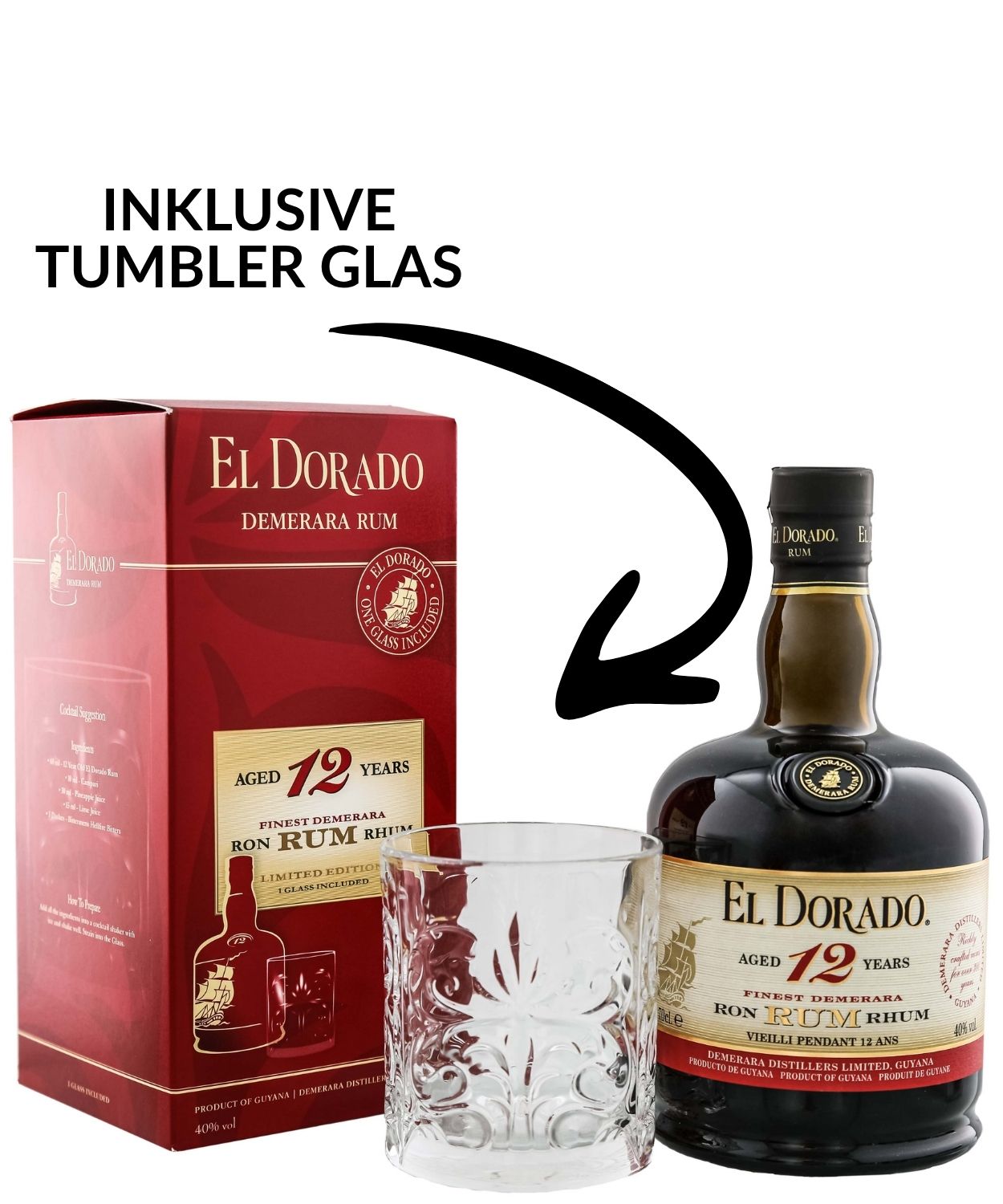 El Dorado Rum 12YO inkl. Tumbler Glas